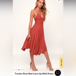 Lulus Troulos Rust Red Lace-Up Midi Dress size Large